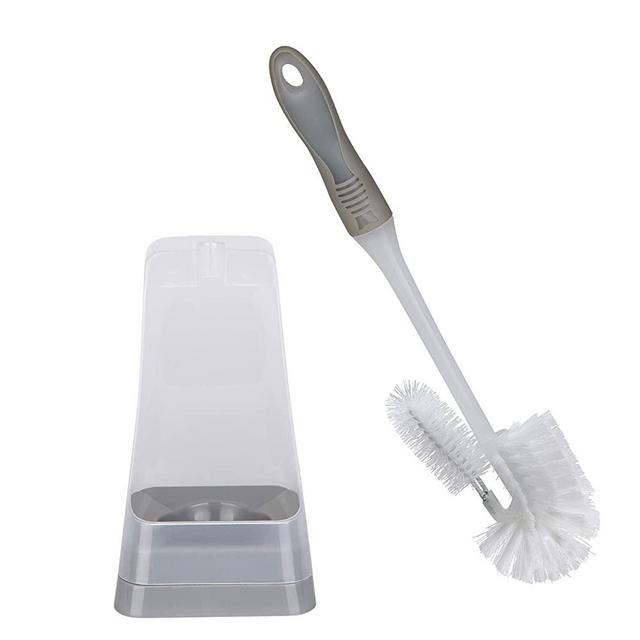 Bath Bliss Toilet Bowl Brush with Under Rim Scrubber | Square Holder | Rust Proof | Easy Grip Handle | Cleaning and Storage | Compact Space Saving | Bathroom | Grey