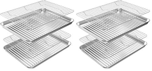 ROTTAY Baking Sheet with Rack Set (2 Pans + 2 Racks), Stainless Steel Cookie Sheet with Cooling Rack, Nonstick Baking Pan, Warp Resistant & Heavy Duty & Rust Free, Size 16 x 12 x 1 Inches (Pack of 2)