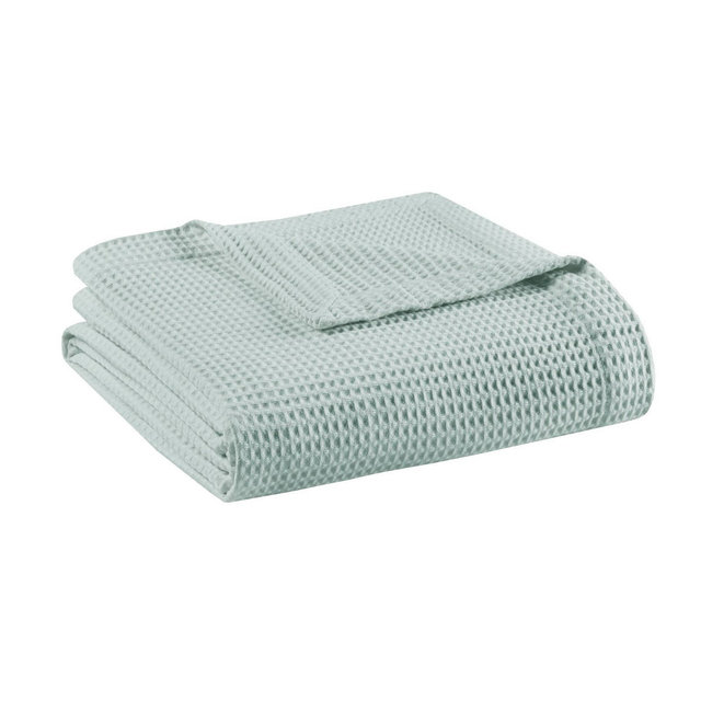 Beautyrest Full/Queen Waffle Weave Cotton Blanket Aqua: Year Round Comfort, Machine Washable
