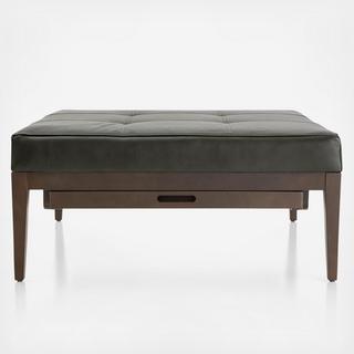 Nash Leather Tufted Square Ottoman with Tray