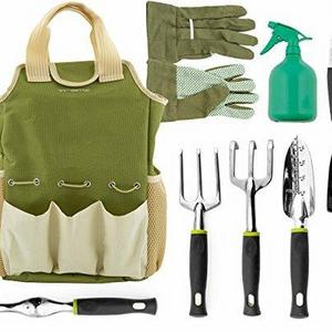 VREMI - Vremi 9 Piece Garden Tools Set - Gardening Tools with Garden Gloves and Garden Tote - Gardening Gifts Tool Set with Garden Trowel Pruners and More - Vegetable Herb Garden Hand Tools with Storage Tote