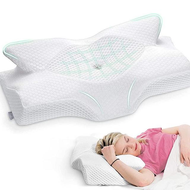 Elviros Cervical Memory Foam Pillow, Contour Pillows for Neck and Shoulder Pain, Ergonomic Orthopedic Sleeping Neck Contoured Support Pillow for Side, Back and Stomach Sleepers (White-L&Soft)