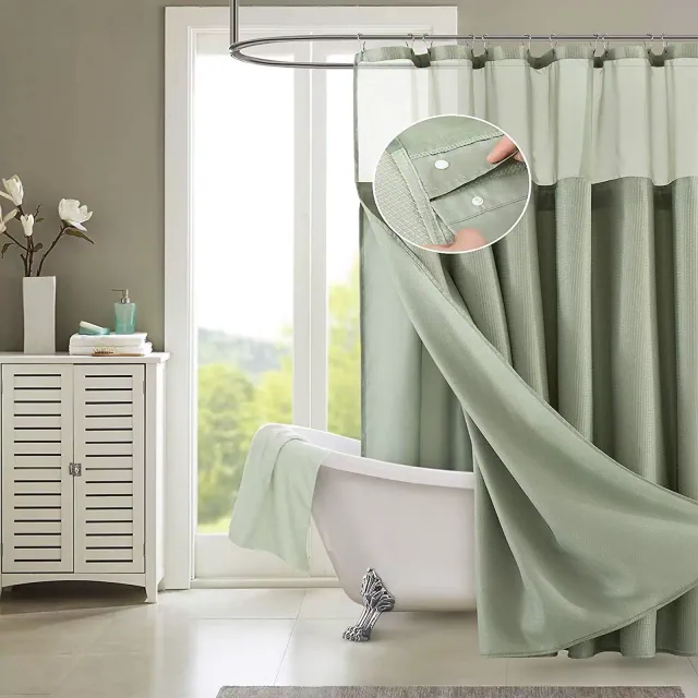 Dainty Home Complete Shower Curtain With Detachable Liner - Khaki Green