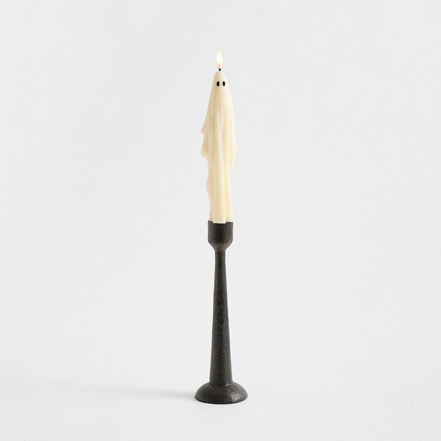 Flameless Ghost Taper Candle, White
