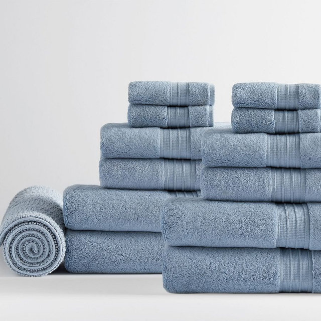 Hydrocotton Towel Bundle With Bath Mat, Light Blue, Set of 13