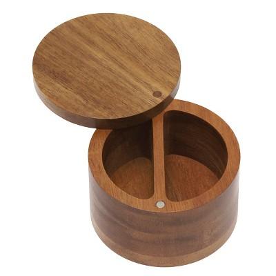 Lipper International Acacia Divided Salt Box with Swivel Cover