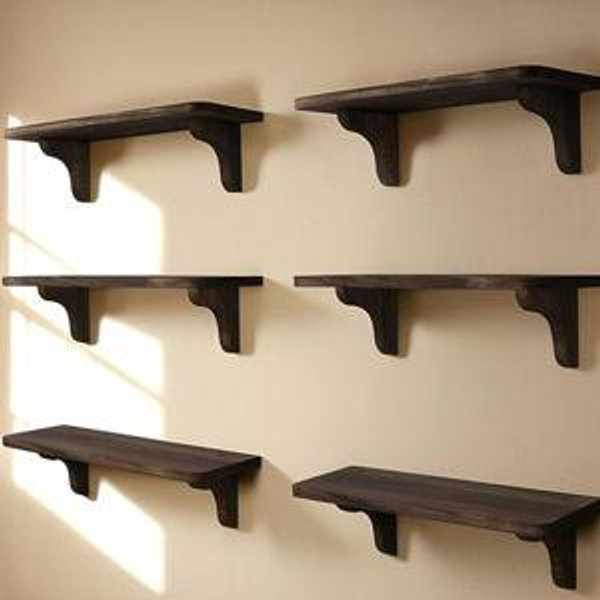Rustic Brown Wood Wall Shelves - Set of 6