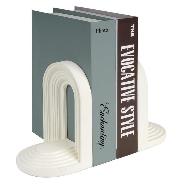 AELS Mordern Bookends, Mid Century Arch Heavy Duty Book Ends, Unique Decorative Bookend Supports for Shelves, Office Desktop Book Stand, Stopper for Books/Movies/CD,Cream