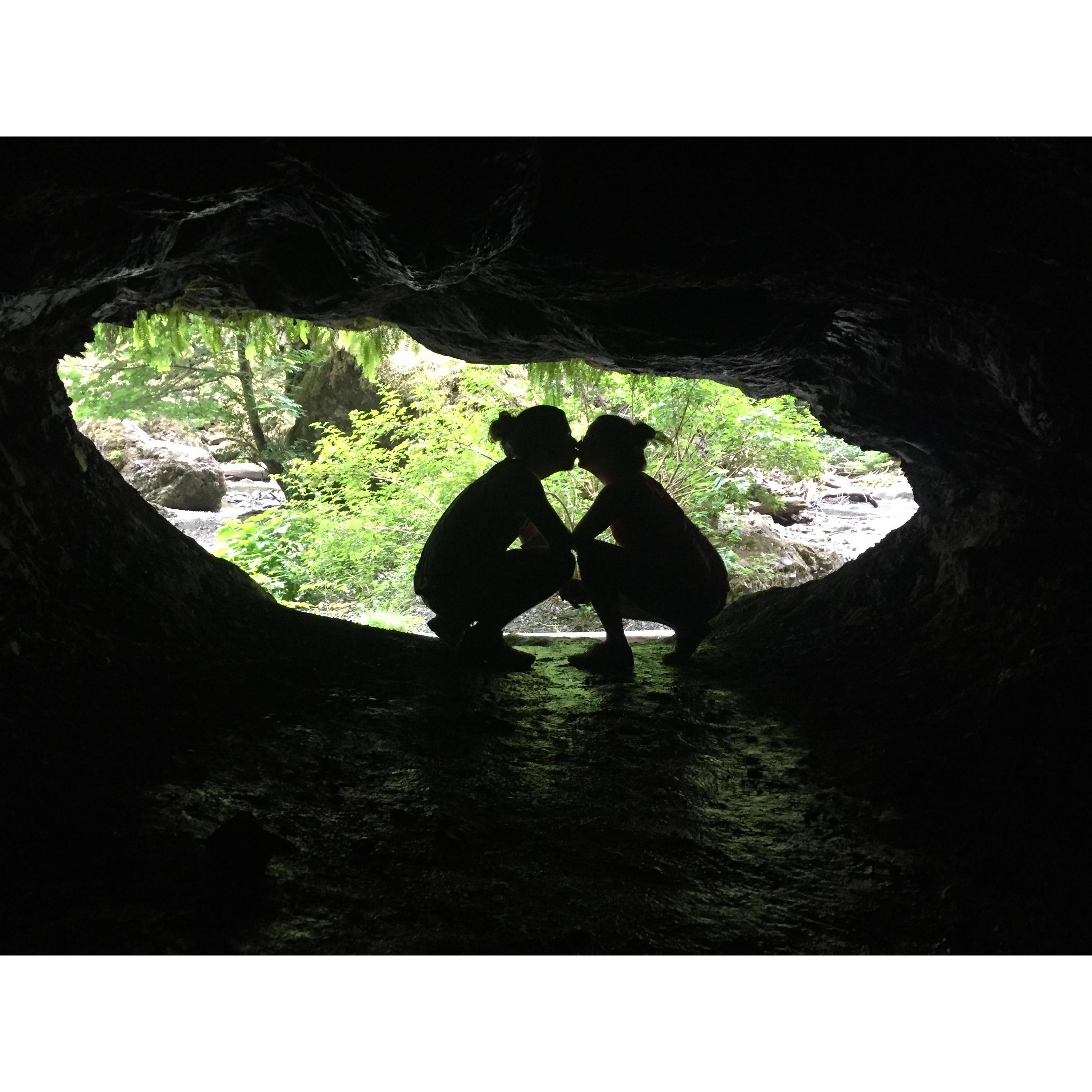 Cave exploration while on a hike in the Columbia River Gorge, WA. Can you tell who is who?
(August 2017)