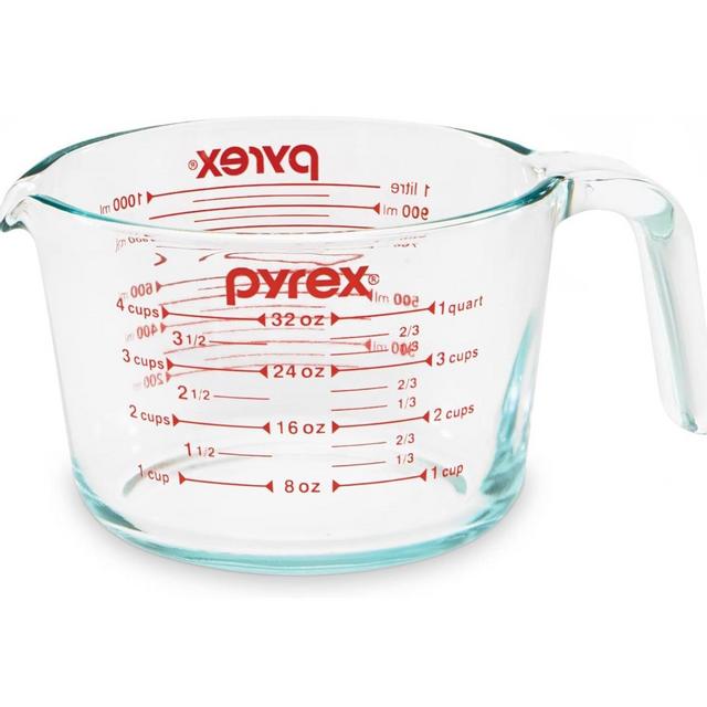 Pyrex 4-Cup Glass Measuring Cup For Baking and Cooking, Dishwasher, Freezer, Microwave, and Preheated Oven Safe, Essential Kitchen Tools