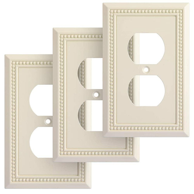 Sunken Pearls Decorative Wall Plate Switch Plate Outlet Cover, Durable Solid Zinc Alloy (Single Duplex 3PK, Light Almond)