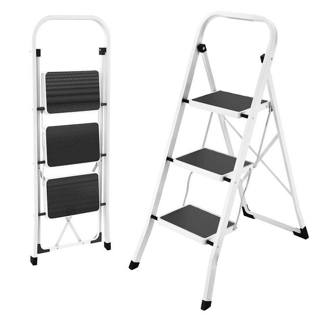 HBTower 3 Step Ladder Step Ladder Folding Step Stool, 3 Step Stool for Adults with Anti-Slip Pedal,330 lbs Capacity Step Stool White