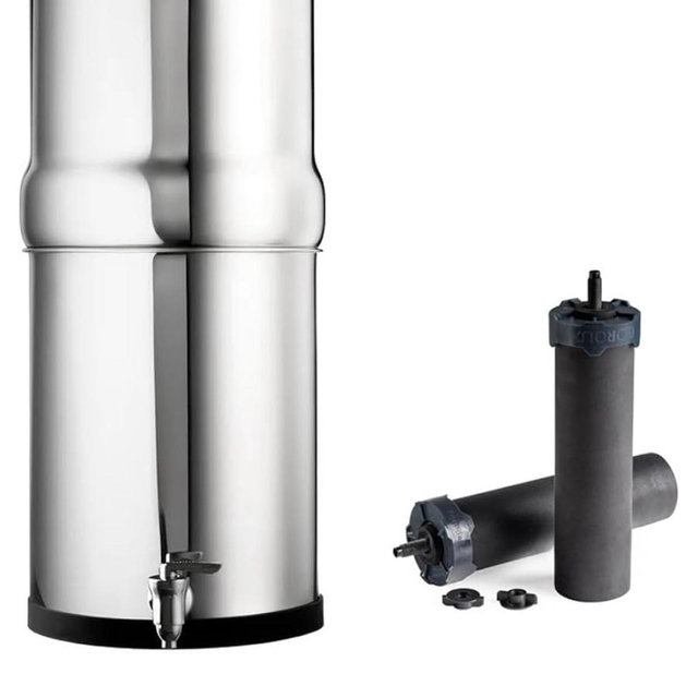 Boroux Legacy Gravity-Fed Countertop Stainless Steel Water Filter System | 3 Gallons with 2 Authentic Black Foundation. Filters