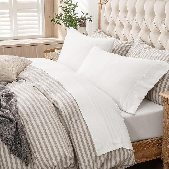 PURE ERA Jersey Knit 4pc Bed Sheet Set 100% T-Shirt Cotton Super Soft Comfy Breathable Fits Mattress Up to 20" Extra Deep Pocket (Solid Bright White, King)
