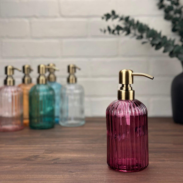 Fluted Glass Dispenser | 14-ounce | Multiple Colors | Multiple Top Options