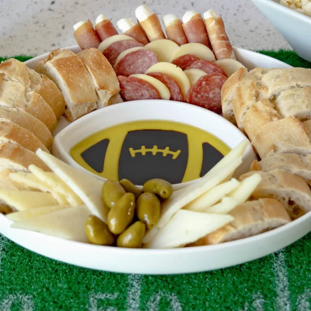 Jeanne Fitz Football Dipping Platter Olive Oil/Balsamic Vinegar