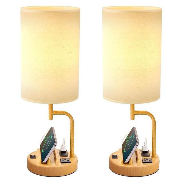 Dreamholder Table Lamp with 3 USB Charging Ports, Modern Desk Lamp with AC Outlet and Phone Stands, Perfect Bedside Lamp for Bedroom, Living Room, Office (Pack of 2)