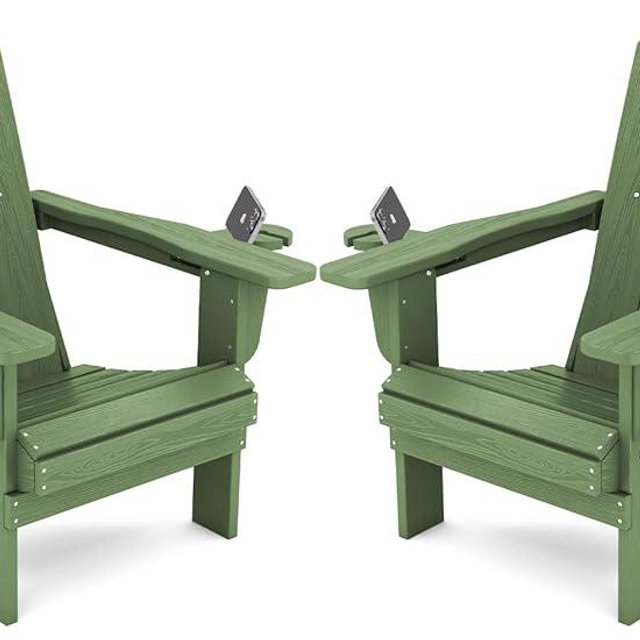 SERWALL Adirondack Chair with Cup Holders - Composite Adirondack Chairs Set of 2 HDPE Outdoor Chairs All Weather Use- Avocado