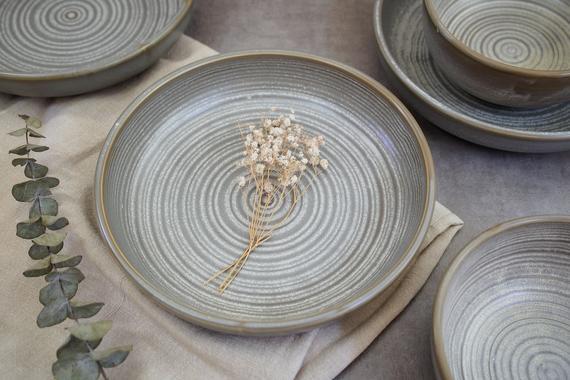 Pottery Dried Green Matte Collection | High-quality Porcelain Flat Dinner Plate | Salad Plate | Porcelain Soup Bowl