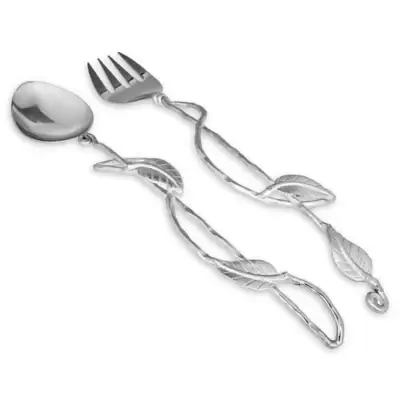 Classic Touch Leaf 2-Piece Salad Serving Set in Silver