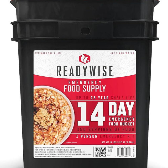 READYWISE - 14 Day, Emergency Food Supply, 150 Servings, 1 Bucket, Freeze Dried, MRE, Pre-made, Camping Essentials, Survival Kit, Food for Hiking, Adventure and Emergencies, 25-Year Shelf Life