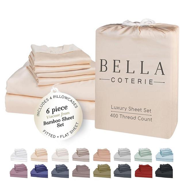 Bella Coterie 6 Piece Luxury Bamboo Viscose King Size Sheet Set | 100% Organically Grown | Cooling for Hot Sleepers | 18" Deep Pocket | Soft & Hypoallergenic | 4 Pillowcases [Champagne]