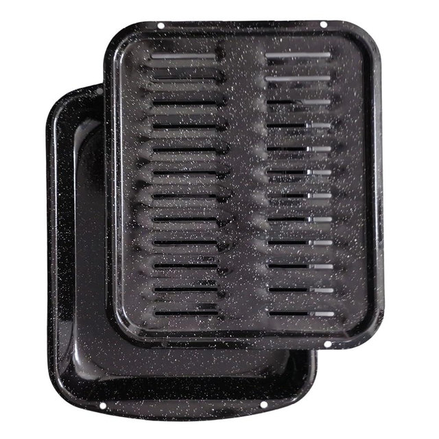 Broiler Pan for Oven Nonstick 16” x 13” Porcelain Nonstick Coated - Broiling Pan for Oven Withstands Heat up to 550° F - Heavy Duty Broil Pan and Rack Circulates Heat and Drains Fat (Speckled)
