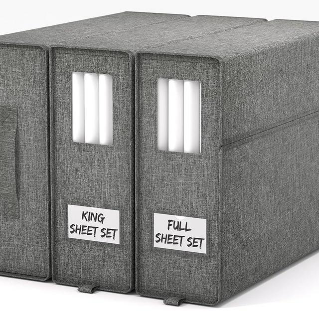 Furnhome 3 Pack Bed Sheet Organizers and Storage, Sheet Organizer for Linen Closet, Foldable Sheet Set Organizer, Sheet Storage Cube for Beding Sheets, Duvet Covers and Pillowcases