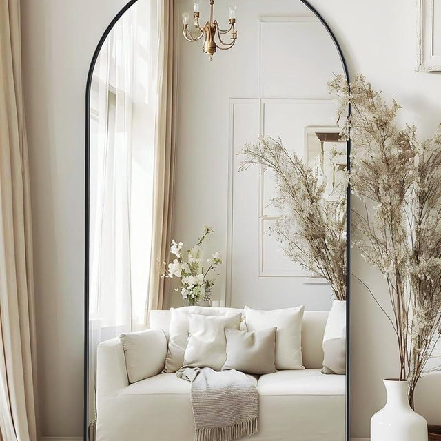 Full Length Mirror, 76"x34" Arched Floor Mirror, Glassless Mirror Full Length with Stand, Floor Mirror Freestanding, Wall Mounted Mirror for Living Room, Black
