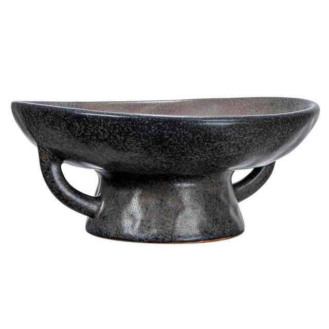Creative Co-Op Stoneware Handle and Base, Black Reactive Glaze Bowl
