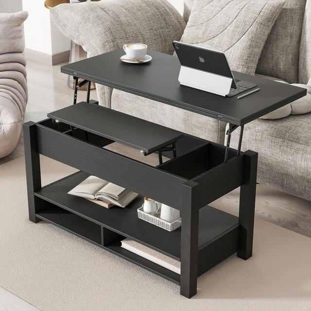 3 In 1 Multi-Functional Lift Top Coffee Table with Open Shelves for Living Room/Home Office 4A - ModernLuxe