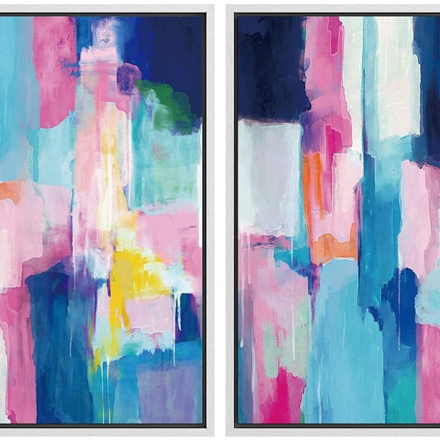 SIGNLEADER Canvas Print Wall Art Set Pastel Blue and Pink Color Blocks Geometric Shapes Illustrations Modern Art Contemporary Colorful Ultra for Living Room, Bedroom, Office - 24"x36"x2 WHITE