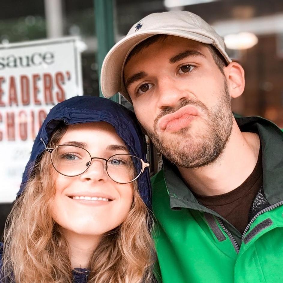 Enjoying a goofy moment outside a sub shop in St. Louis