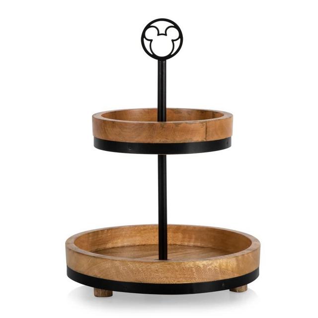 PICNIC TIME Two Tier Tray, Disney Serving Set, 11 x 11 x 14.6, Mango Wood - Mickey Mouse