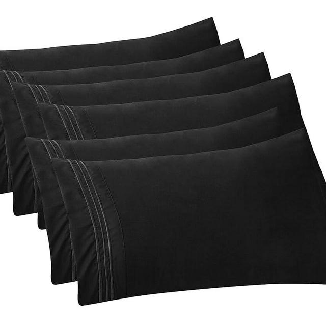 Elegant Comfort 6-PACK Solid Pillowcases 1500 Premium Hotel Quality Microfiber - Smooth Weave, Wrinkle and Stain Resistant, Easy Slip-On, 6-Piece Set, Standard/Queen Pillowcase, Black