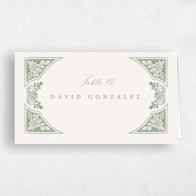 Green Vintage Wedding Place Card - Reed