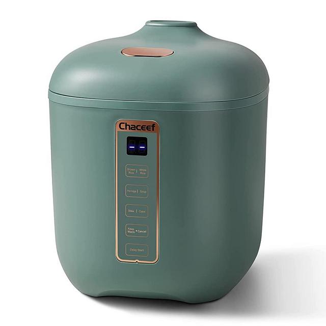 CHACEEF Mini Rice Cooker 2-Cups Uncooked, 1.2L Portable Non-Stick Small Travel Rice Cooker, Smart Control Multifunction Cooker with 24 Hours Timer Delay & Keep Warm Function, Food Steamer, Green