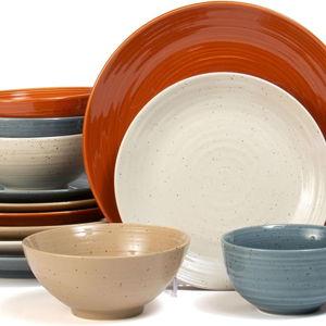 Siterra Painter's Palette 16-Piece Stoneware Dinnerware Set - Service for 4, Ceramic Plates and Bowls Sets, Chip Resistant, Rustic Dishware, Microwave & Dishwasher Safe Kitchen Dishes