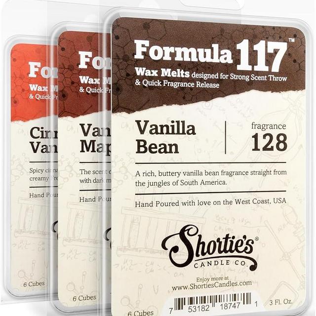 Shortie's Candle Company Vanilla Wax Melts Variety Pack - Vanilla Bean, Vanilla Maple, Cinnamon Vanilla - Formula 117-3 Highly Scented 3 Oz. Bars - Made with Natural Oils - Vanilla Warmer Wax Cubes