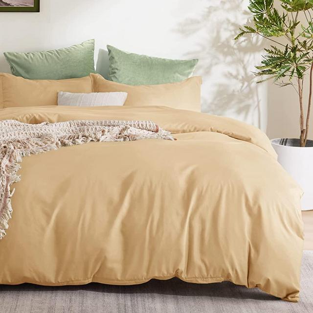 Bedsure Creamy Yellow Duvet Cover Queen Size - Soft Brushed Microfiber Duvet Cover Set 3 Pieces with Zipper Closure, 1 Duvet Cover 90x90 inches and 2 Pillow Shams(No Comforter)