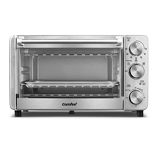 COMFEE' Toaster Oven, 4 Slice, 12L, Multi-function Stainless Steel Finish with Timer-Toast-Bake-Broil Settings, 1100W, Perfect for Countertop (CFO-BG12(SS))