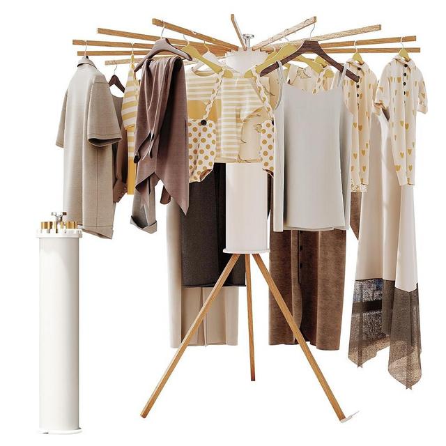 BOQORAD Tripod Clothes Drying Rack Foldable,Floor Standing Drying Rack Clothing,Laundry Drying Rack,Clothes Hanger Rack,Laundry Rack Folding,Collapsible,Retractable(16 Wood Poles)