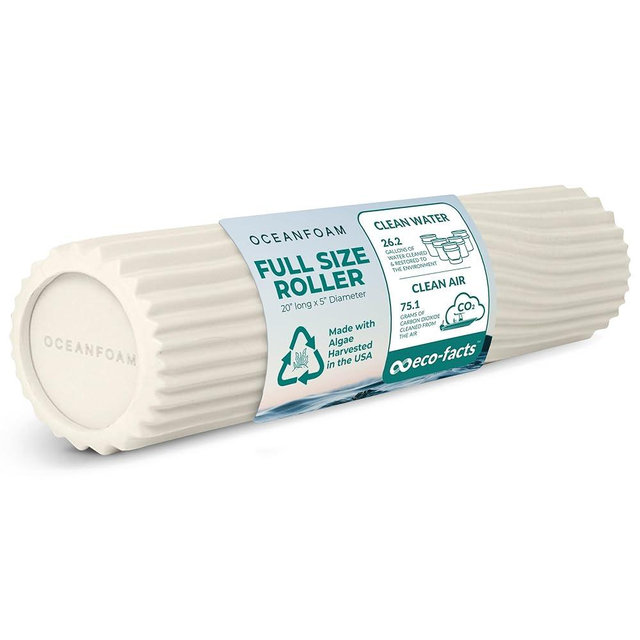 Oceanfoam Tidal Roller - Natural - Muscle Massage Foam Roller for Back Pain & Stretching - Firm and Ergonomic Wide Wave Textured - Yoga, Athletics, & Wellness - Full Size, 20" x 5"