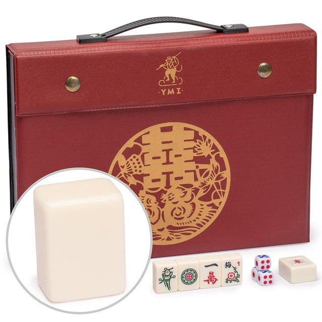 Yellow Mountain Imports Chinese Mahjong Set, Classic Ivory with 146 Ivory Colored Small Tiles, Vinyl Case, Wind Indicator and Dice - for Chinese Style Gameplay Only