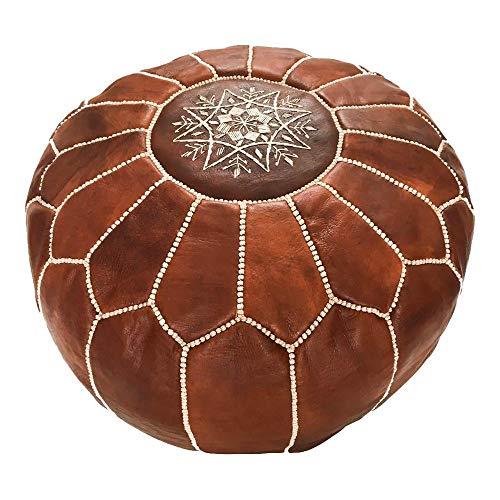 Marrakesh Gallery Moroccan Pouf - Genuine Goatskin leather - Bohemian Living Room Decor - Hassock & Ottoman Footstool - Round & Large Ottoman Pouf - Unstuffed - Includes Stuffing Instructions