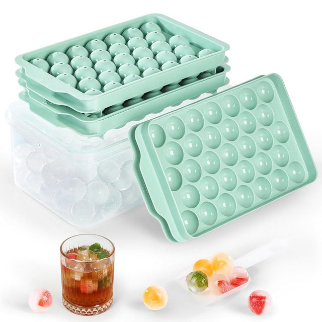 Optish 3 Pack Ice Trays for Freezer, 99 PCS Ice Cube Tray with Lid and Bin, Round Ice Cube Trays for Freezer, Circle Ice Cube Tray for Chilling Drinks