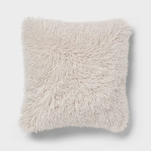 Euro Faux Mongolian Fur Decorative Throw Pillow Light Gray - Threshold™: Polyester, Indoor Square Cushion, OEKO-TEX Certified