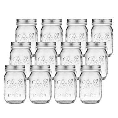 Tebery 12 Pack Glass Jars 16 oz Regular Mouth Mason Glass Jars Canning Glass Jars with Lids