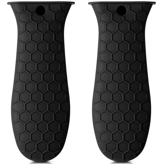 Patelai 2pcs Silicone Handle Cover for Cast Iron Skillet Kitchen Silicone Handles for Pots and Pans Non-Slip Pot Holder Sleeve for Fry Pan Griddles Metal Aluminum Cookware(Black)