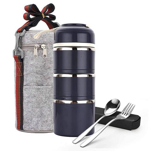 Stackable Bento Lunch Box, ArderLive Compartment Thermal Stainless Steel Insulated Lunch Container with Lunch Bag & Portable utensil , Leakproof Container for Office，Kids.(3Layer, Gray)